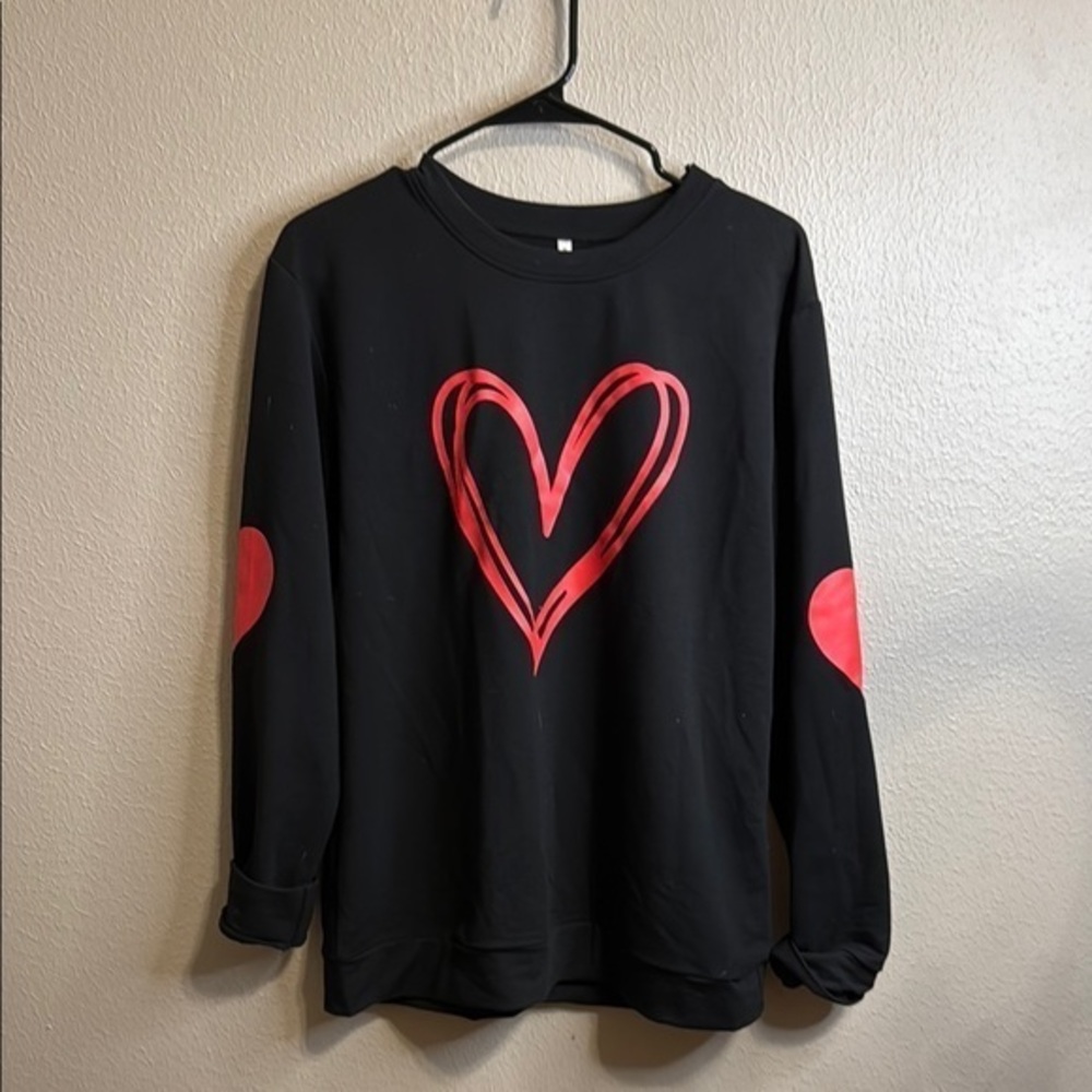 Black Sweatshirt with Red Heart Design